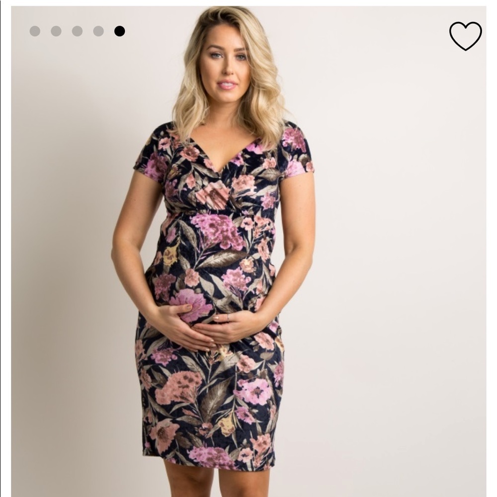 Pink Blush Navy Floral Fitted Wrap Maternity Dress